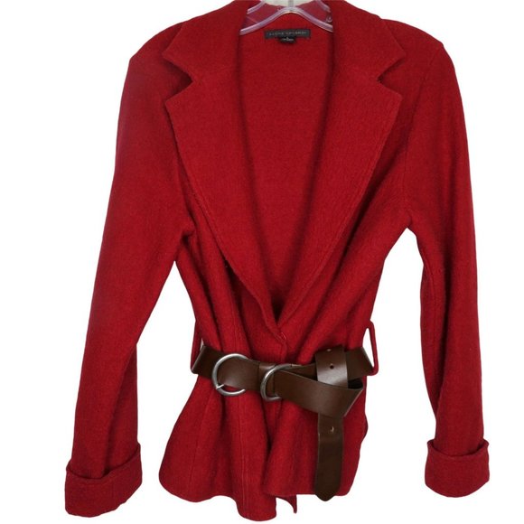 Vintage 90s Y2K Elena Solano Red Boiled Wool Jacket Coat M One Snap Shawl Collar - Picture 3 of 10